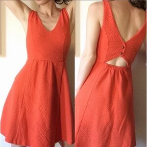 Anthropologie Maeve Orange Textured Double V Cutout Fit & Flare Dress